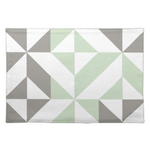 Sage Green and Silver Geometric ZigZag Cloth Placemat