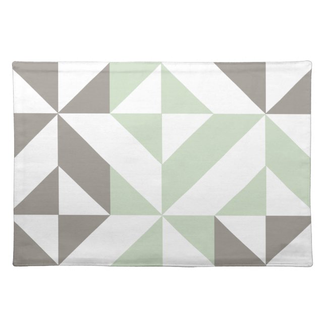 Sage Green and Silver Geometric ZigZag Cloth Placemat (Front)