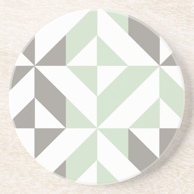 Sage Green and Silver Geometric ZigZag Coaster (Front)