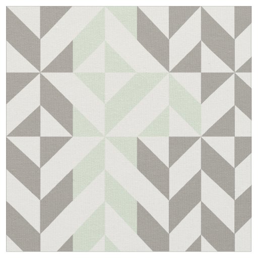 Sage Green and Silver Geometric ZigZag Fabric