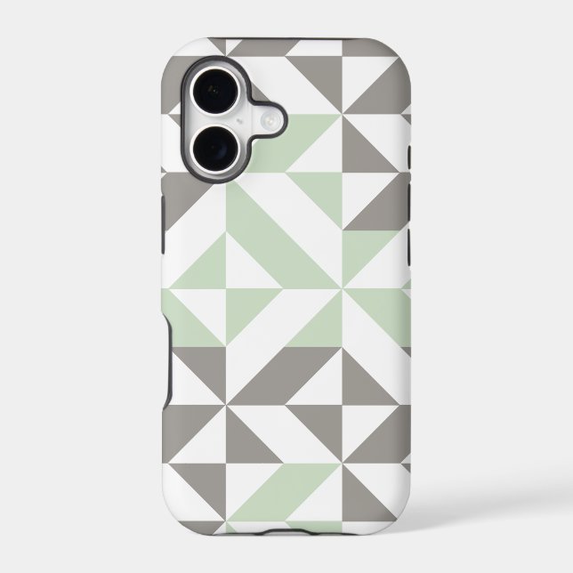 Sage Green and Silver Geometric ZigZag Iphone Case (Back)