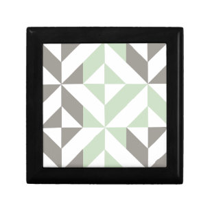 Sage Green and Silver Geometric ZigZag Jewelry Box