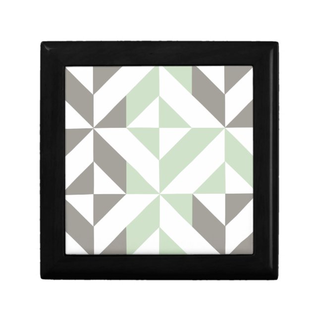 Sage Green and Silver Geometric ZigZag Jewelry Box (Front)