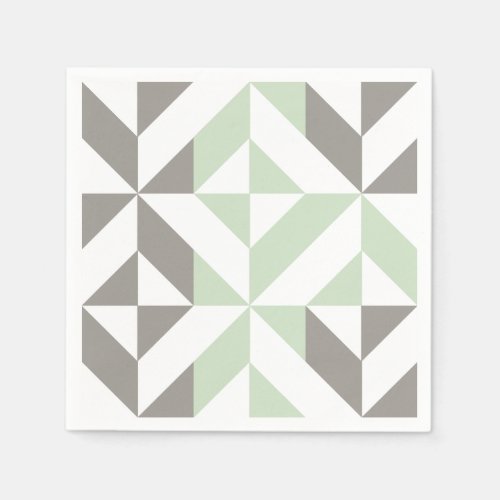 Sage Green and Silver Geometric ZigZag Napkins