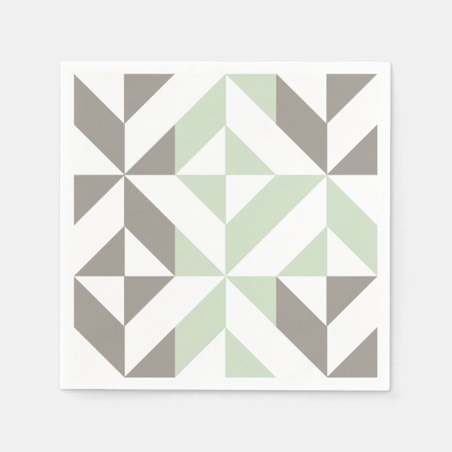 Sage Green and Silver Geometric ZigZag Napkins (Front)