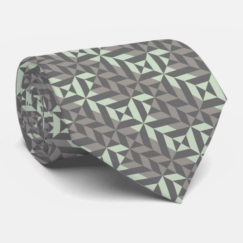 Sage Green and Silver Geometric ZigZag Neck Tie