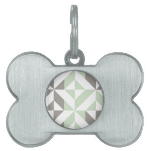 Sage Green and Silver Geometric ZigZag Pet ID Tag