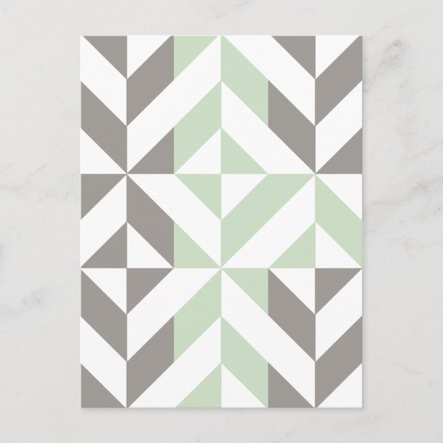 Sage Green and Silver Geometric ZigZag Postcard (Front)