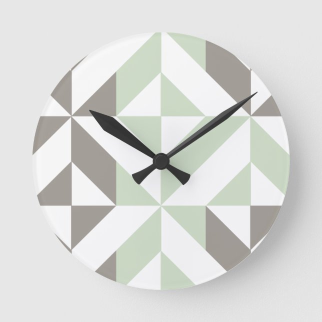 Sage Green and Silver Geometric ZigZag Round Clock (Front)