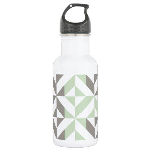 Sage Green and Silver Geometric ZigZag Stainless Steel Water Bottle