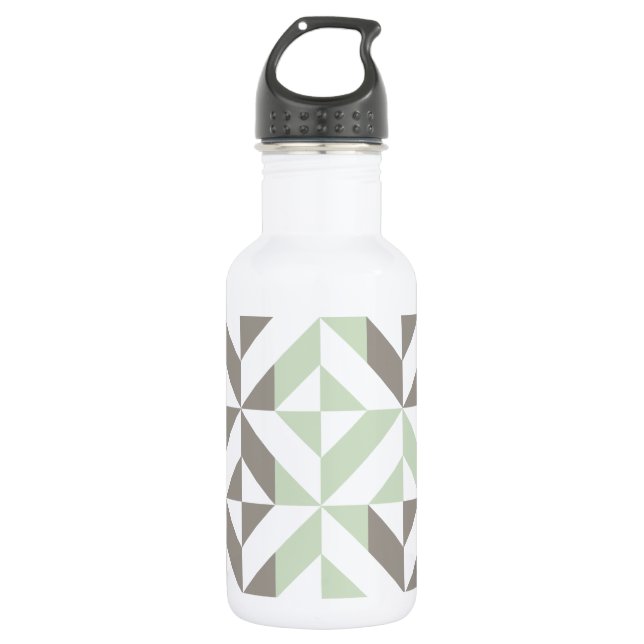 Sage Green and Silver Geometric ZigZag Stainless Steel Water Bottle (Front)