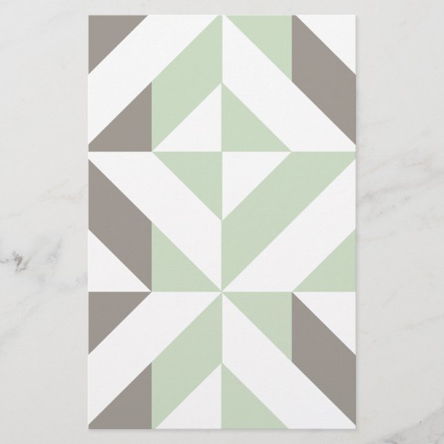 Sage Green and Silver Geometric ZigZag Stationery (Front)