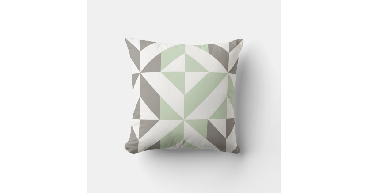 Sage Green and Silver Geometric ZigZag Throw Pillow | Zazzle