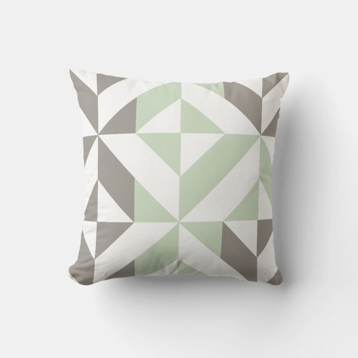 Sage Green and Silver Geometric ZigZag Throw Pillow | Zazzle