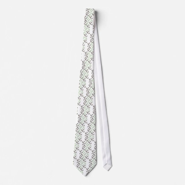 Sage Green and Silver Geometric ZigZag Tie (Front)