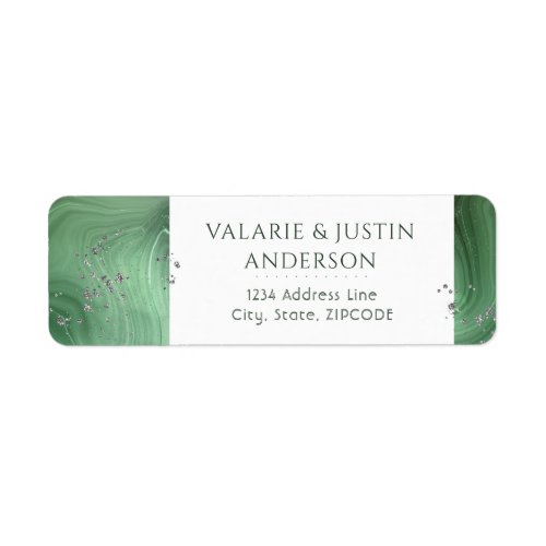 Sage Green and Silver Glitter Marble Wedding Label