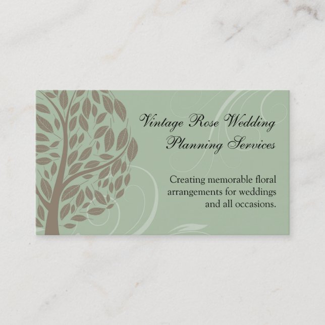 Sage Green and Soft Brown Stylized Eco Tree Business Card (Front)