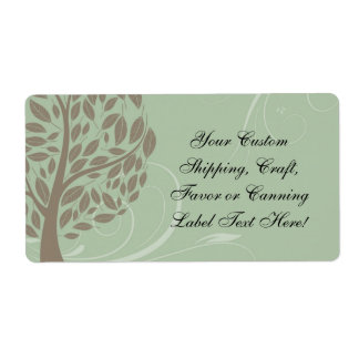 Sage Green and Soft Brown Stylized Eco Tree Label