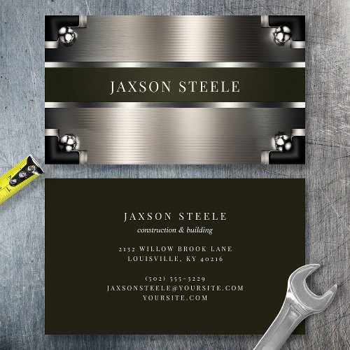 Sage Green And Steel Industrial Business Card