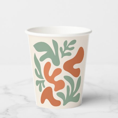 sage green and terracotta abstract wall art paper cups