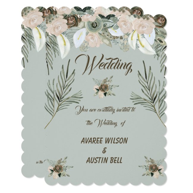 Sage Green and Vanilla Cream Wedding Invitation