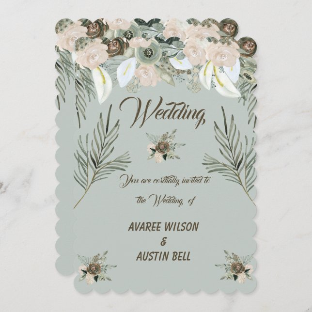Sage Green and Vanilla Cream Wedding Invitation (Front/Back)