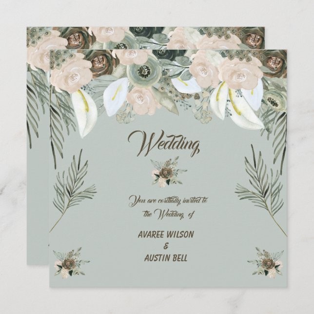 Sage Green and Vanilla Cream Wedding Invitation (Front/Back)