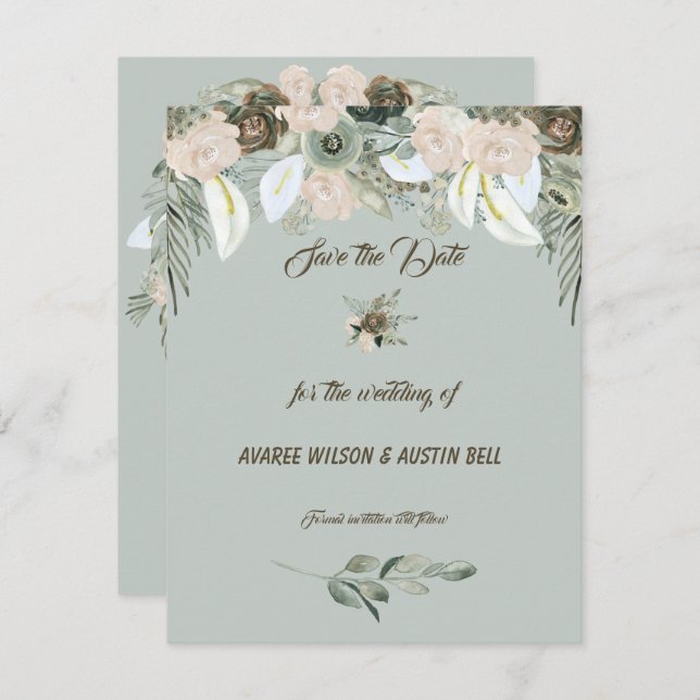 Sage Green and Vanilla Cream Wedding Invitation (Front/Back)