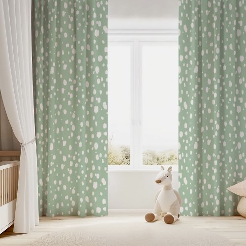 Sage Green and White Abstract Dots Blackout Curtains