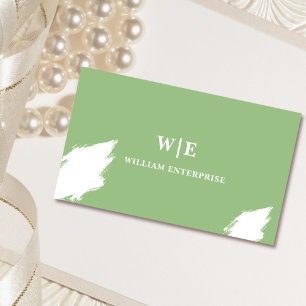 sage green and white abstract unique business card