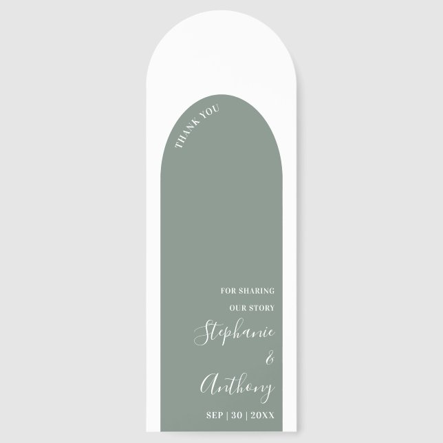 Sage Green and White Arch Wedding   Bookmarks (Front)