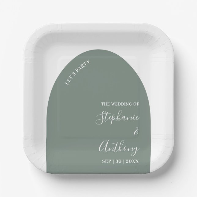 Sage Green and White Arch Wedding   Paper Plates (Front)