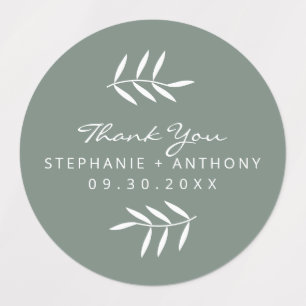 Sage Green and White Branches Wedding Thank You  Labels