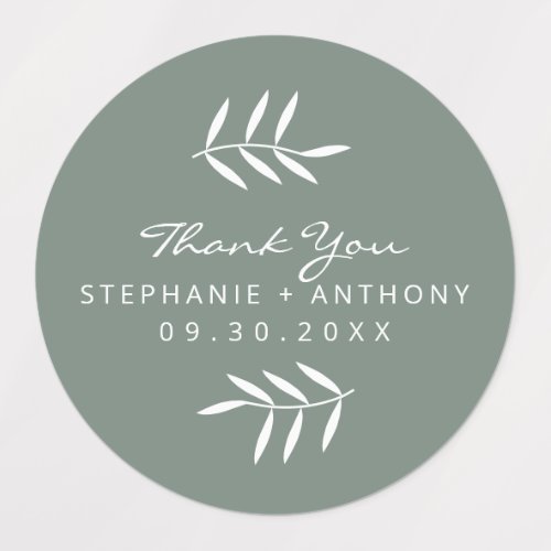 Sage Green and White Branches Wedding Thank You  Labels