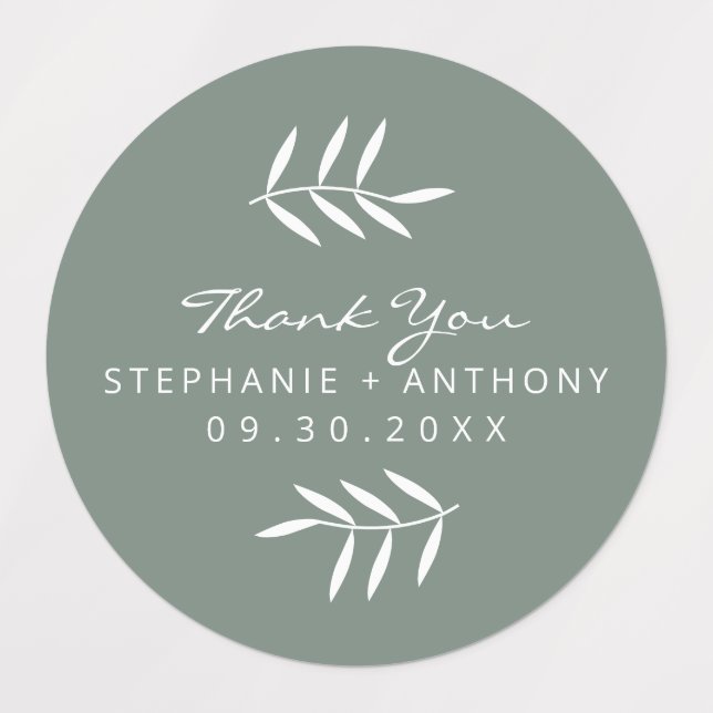 Sage Green and White Branches Wedding Thank You  Labels (Design 1)