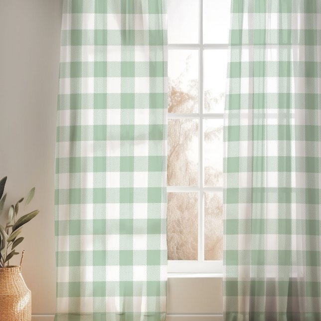 Sage Green and White Buffalo Check Sheer Curtains (Creator Uploaded)