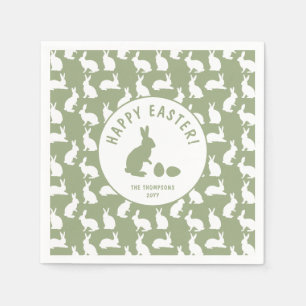 Sage Green And White Bunnies Happy Easter Napkins