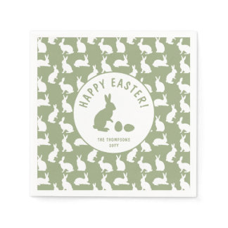 Sage Green And White Bunnies Happy Easter Napkins