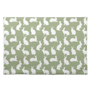 Sage Green And White Bunny Pattern Elegant Easter Cloth Placemat