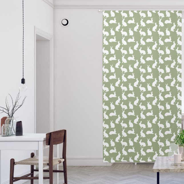 Sage Green And White Bunny Pattern Lovely Easter Blackout Curtains (Living Room)
