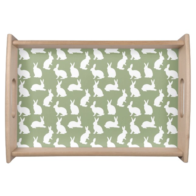 Sage Green And White Bunny Pattern Spring Easter Serving Tray (Front)