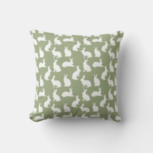 Sage Green And White Bunny Rabbit Pattern Easter Throw Pillow