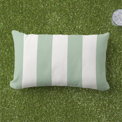 Sage Green and White Cabana Stripes Lumbar Pillow