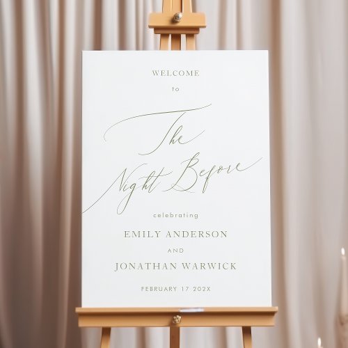 Sage Green and White Calligraphy Rehearsal Dinner Poster