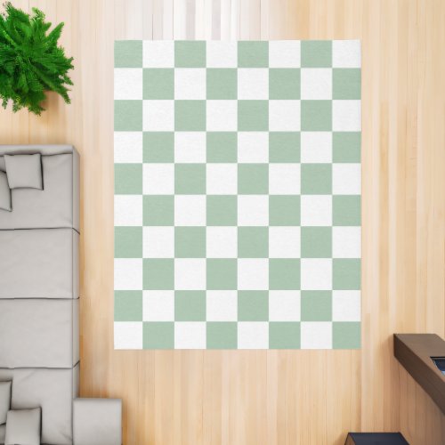 Sage Green and White Checkerboard Rug