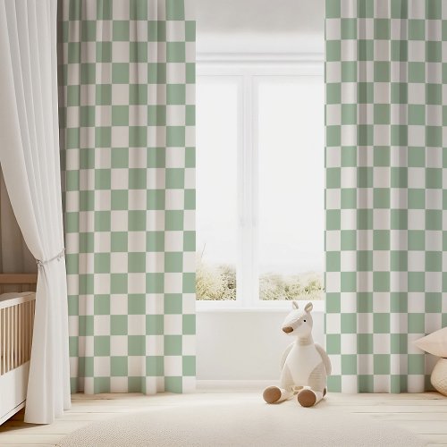 Sage Green and White Checkerboard Sheer Curtains