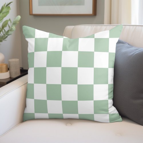 Sage Green and White Checkerboard Throw Pillow