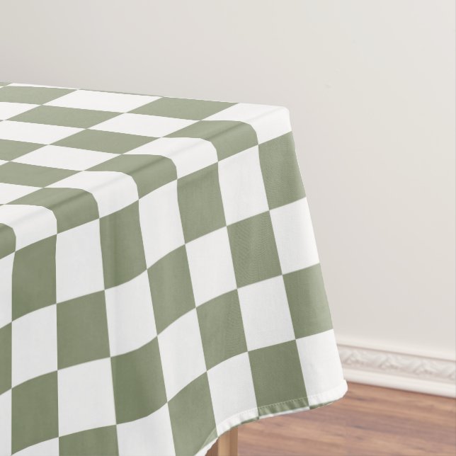 Sage green and white checkered check cotton dining tablecloth (In Situ)