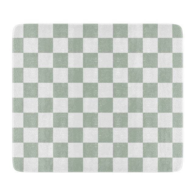 Sage Green and White Checkered  Cutting Board (Front)