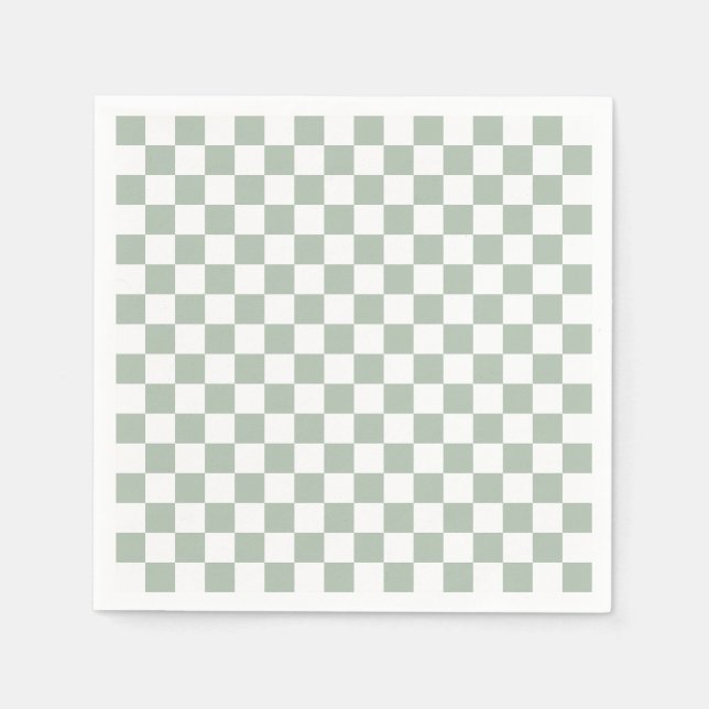 Sage Green and White Checkered Napkins (Front)